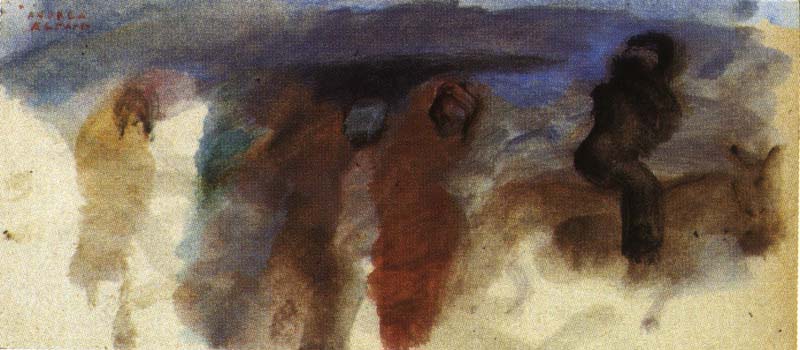 ASINELLO CON FIGURE, ANNI 60,  OLIO SU CARTA,  CM 10X24