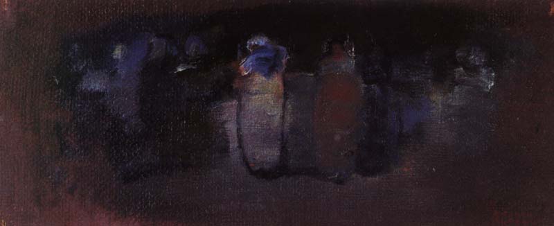 COMPOSIZIONE CON FIGURE, ANNI 50, OLIO SU TELA, CM 12X28