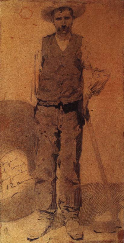 CONTADINO, 1891, MATITA SU CARTA, CM 20X10,5