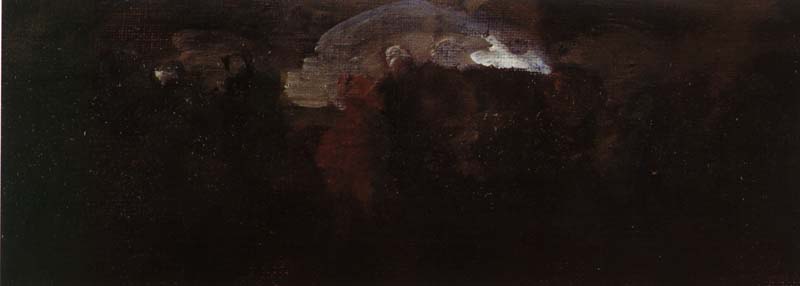 ESODO VERSO L' IGNOTO, FINE ANNI 50, OLIO SU TELA, CM 12X36