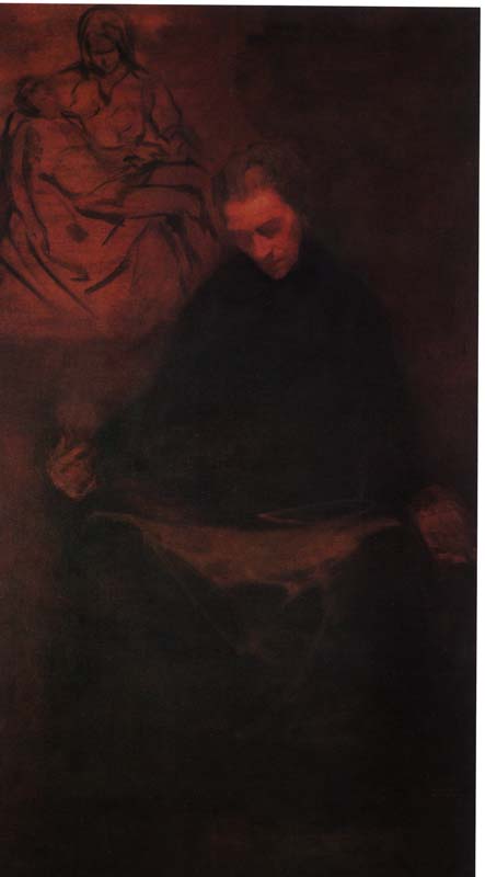 LA MADRE DEL CADUTO, FINE ANNI 10, OLIO SU TELA, CM 173X100