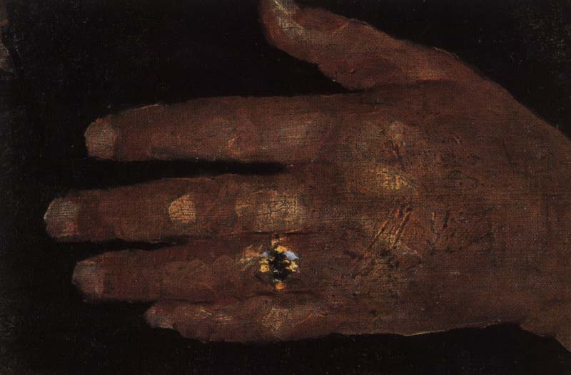 MANO DELLA MADRE, 1900 C., OLIO SU TELA, CM 13X21