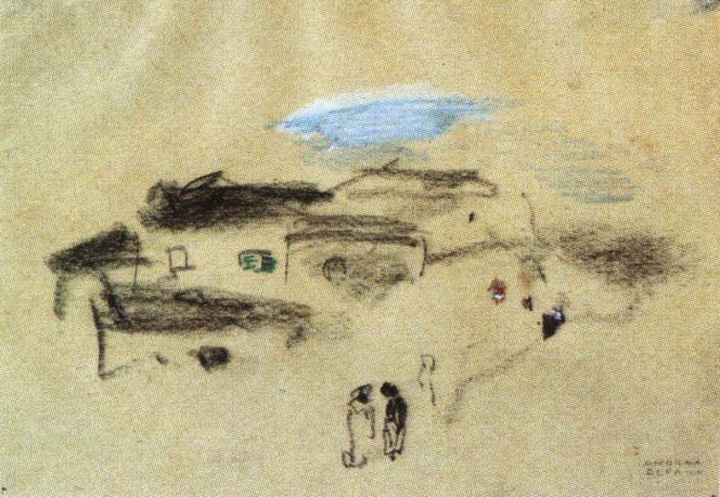 PAESAGGIO, ANNI 50, CARBONCINO E MATITA SU CARTA, CM 19X24