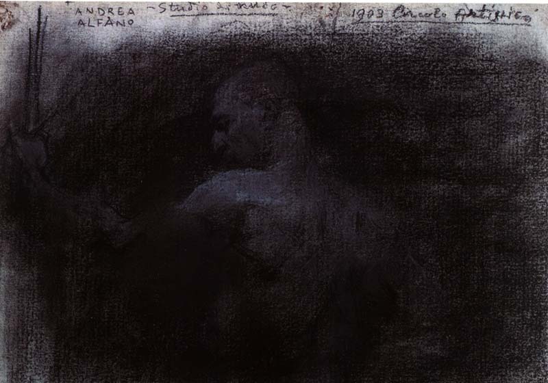 SPALLE D' ATLETA, 1903, CARBONCINO SU CARTA, CM 22X31
